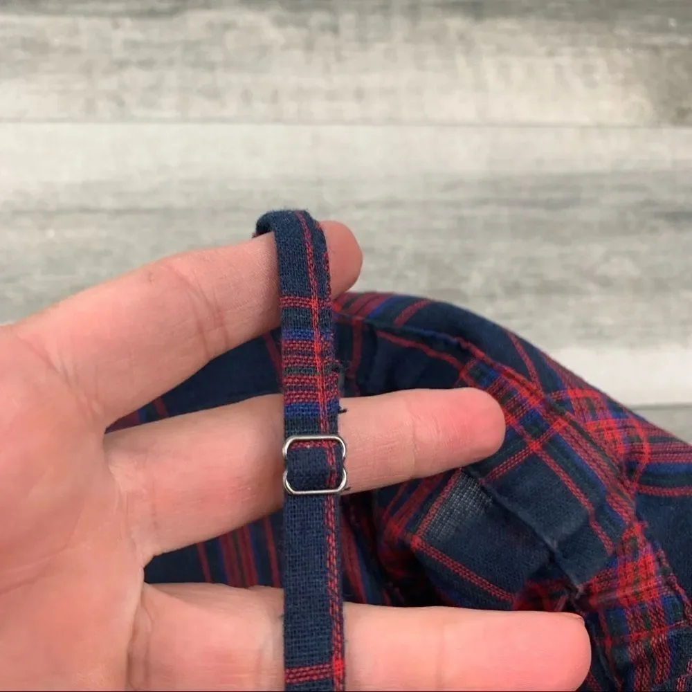 Skies Are Blue Navy & Red Plaid Off-Shoulder Button Down Top Size XS - Picture 2 of 10